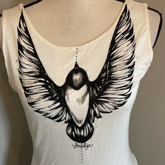 Handpainted dress with a bird boho art - Picture 2 of 8